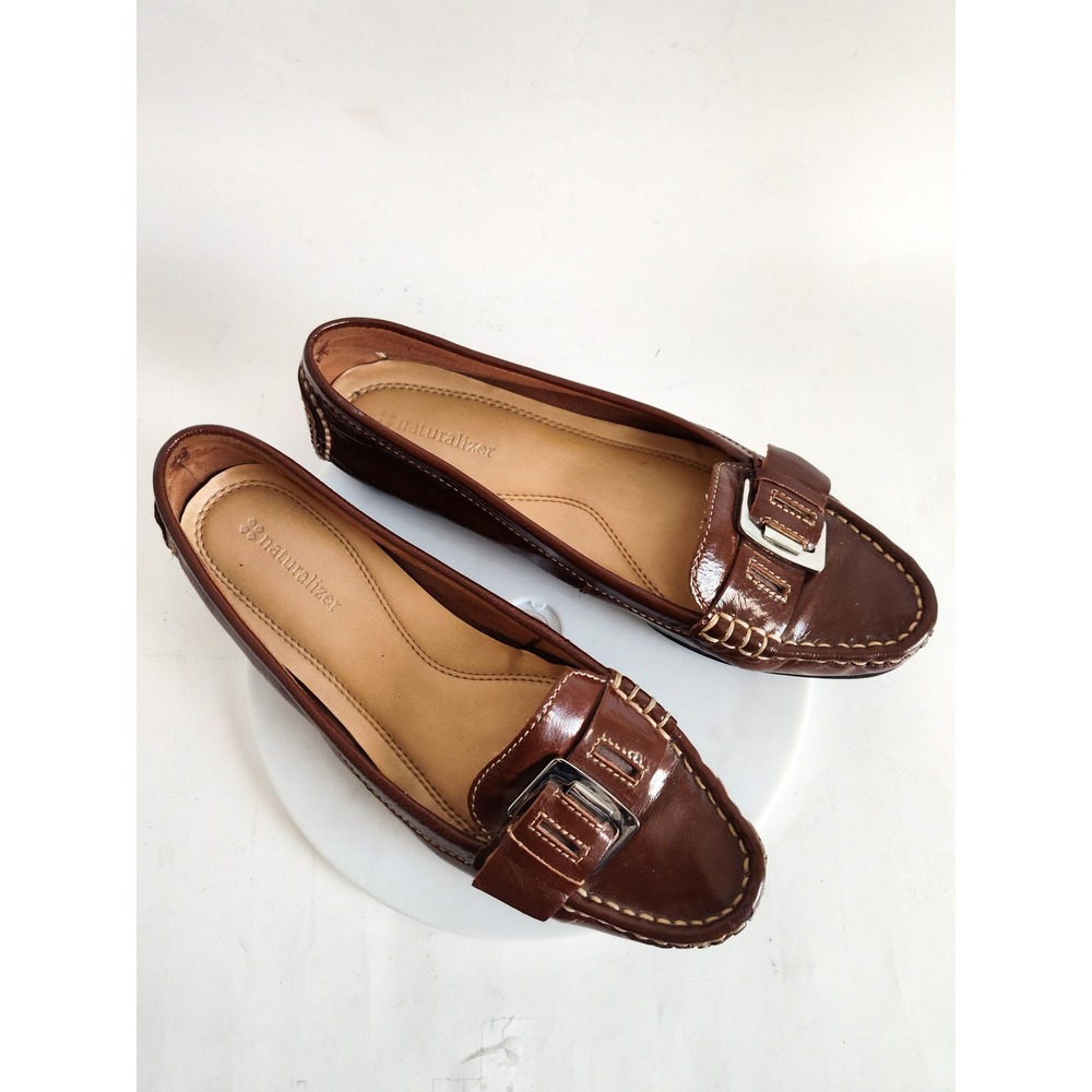Naturalizer‎ Loafers 7 Leather Buckle Brown Classic Slip On Comfort Flats Shoes - Picture 6 of 11